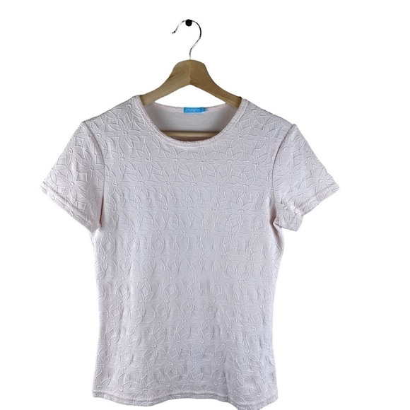 J.McLaughlin Pink Textured Floral Top Short Sleeve Size Small - Picture 1 of 6